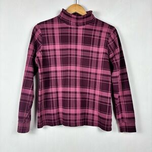 L.L. Bean Burgundy Plaid Cotton Turtleneck M Reg Cabincore Cottagecore